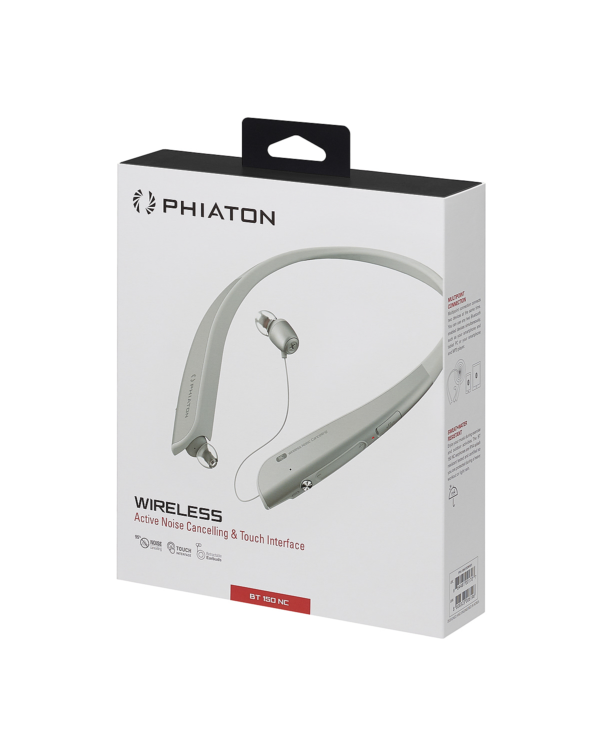 phiaton，BT150NC，Neck hanging type，Earphone design，Silver Black，