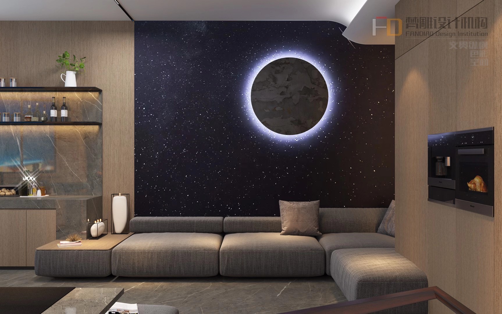 Reception room, log marble, tea art，