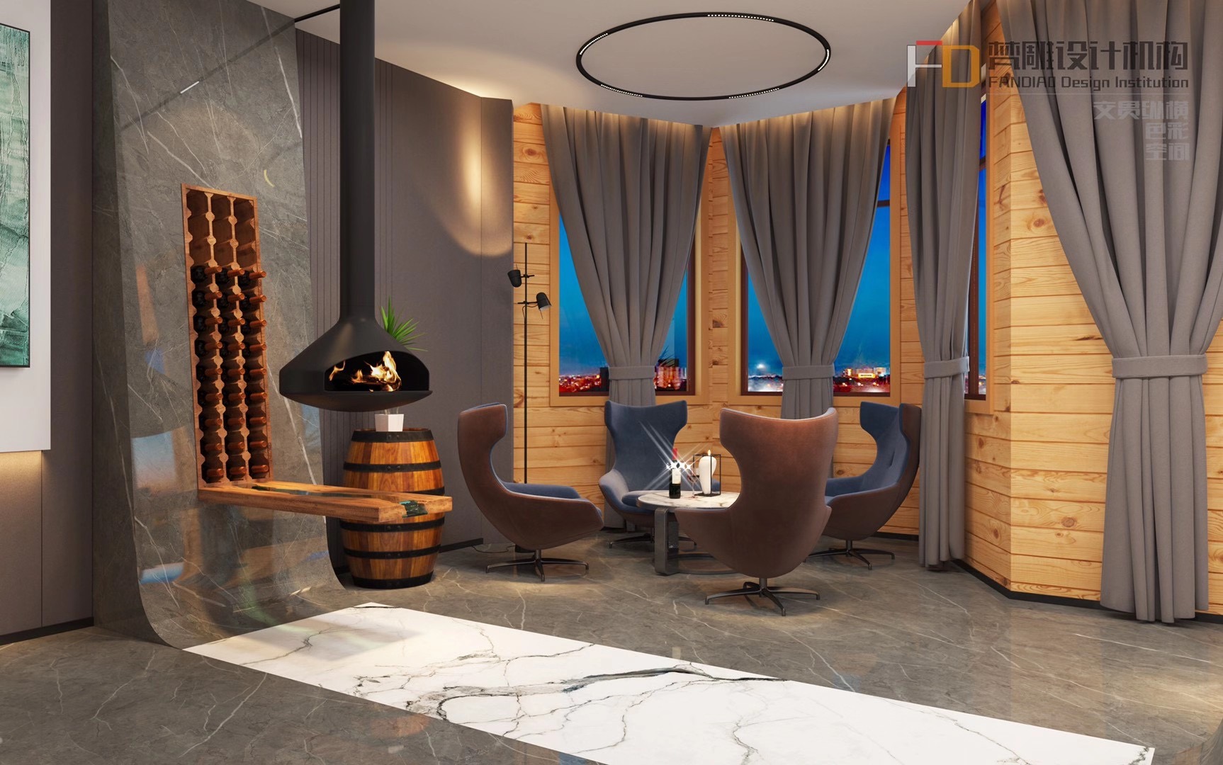 Reception room, log marble, tea art，