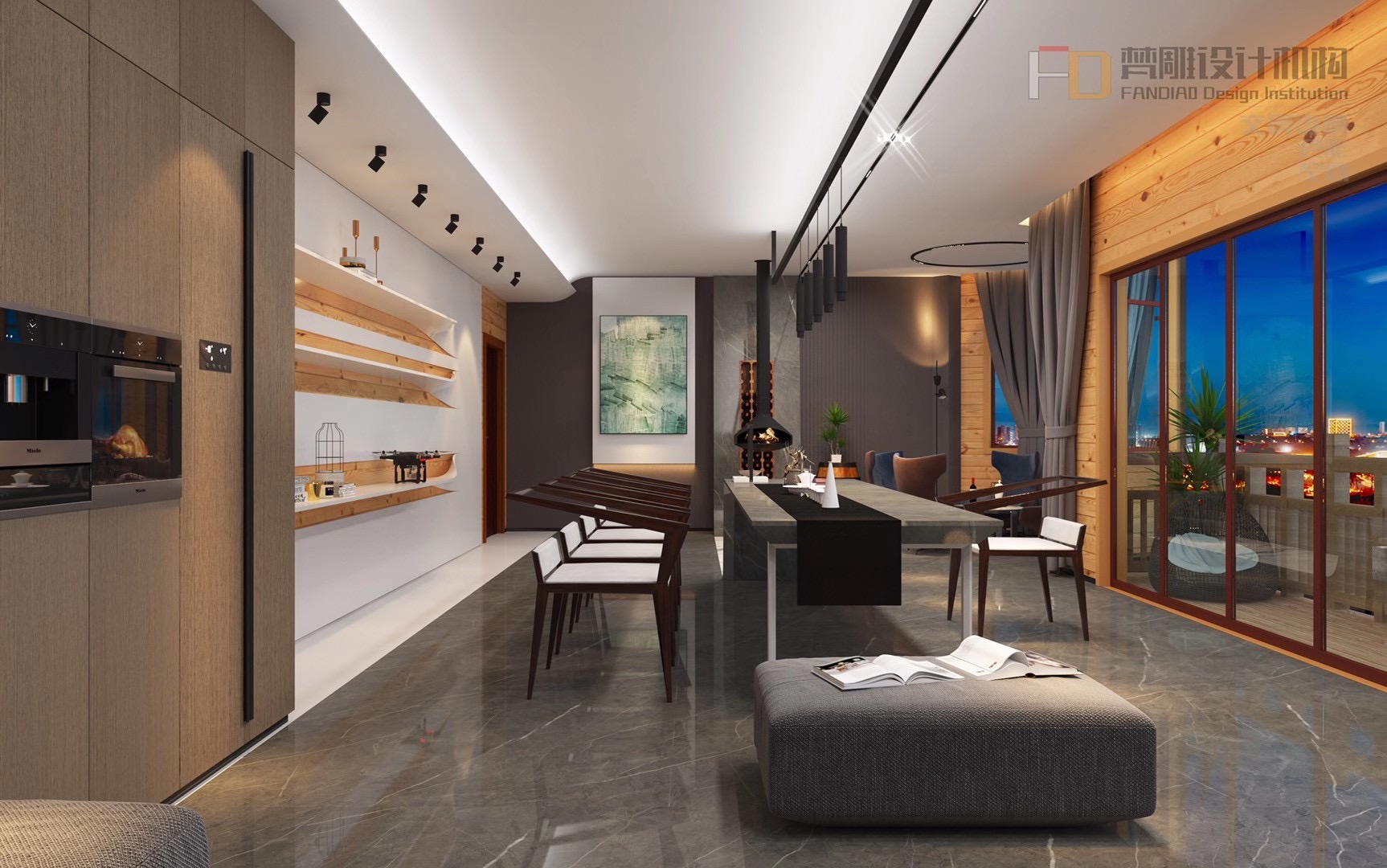 Reception room, log marble, tea art，