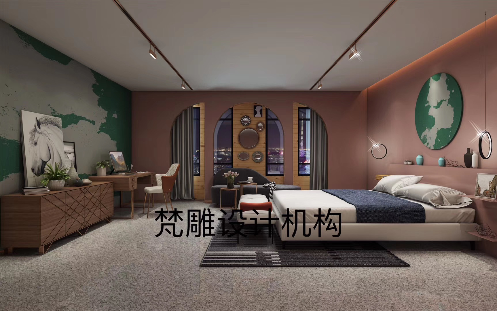 Hotel space, marble, standard room, lobby，