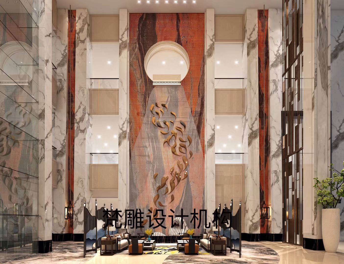 Hotel space, marble, standard room, lobby，
