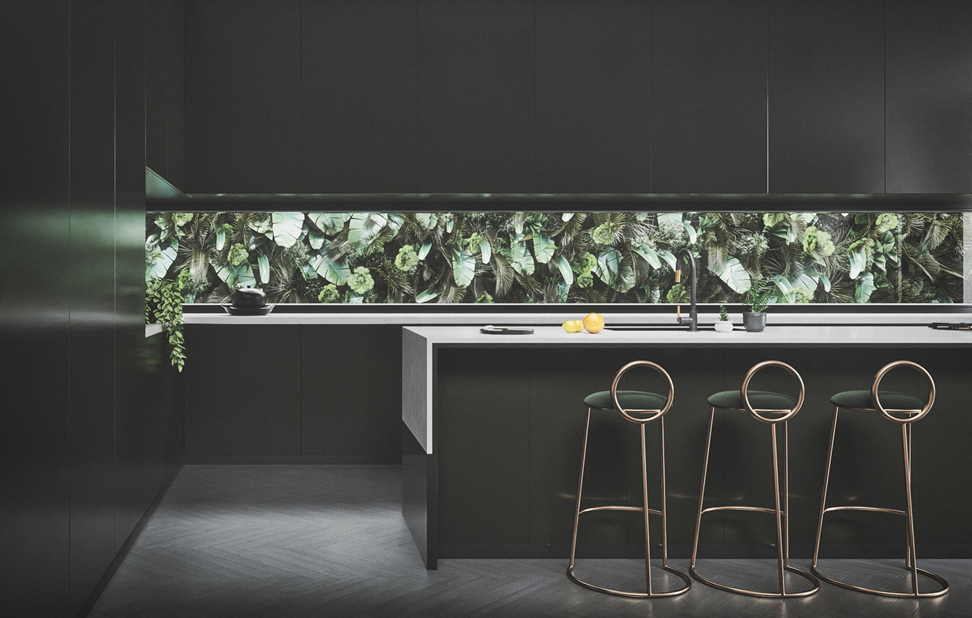 kitchen，Render，Interior design，