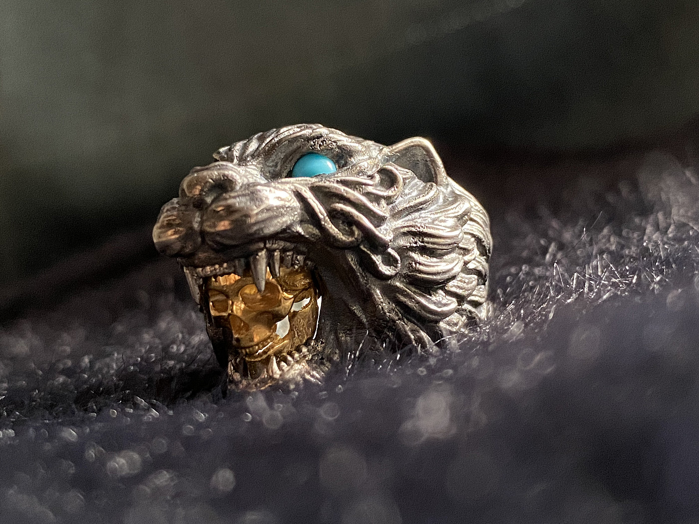 Ring，carving，tiger，Turquoise，gold-plated，