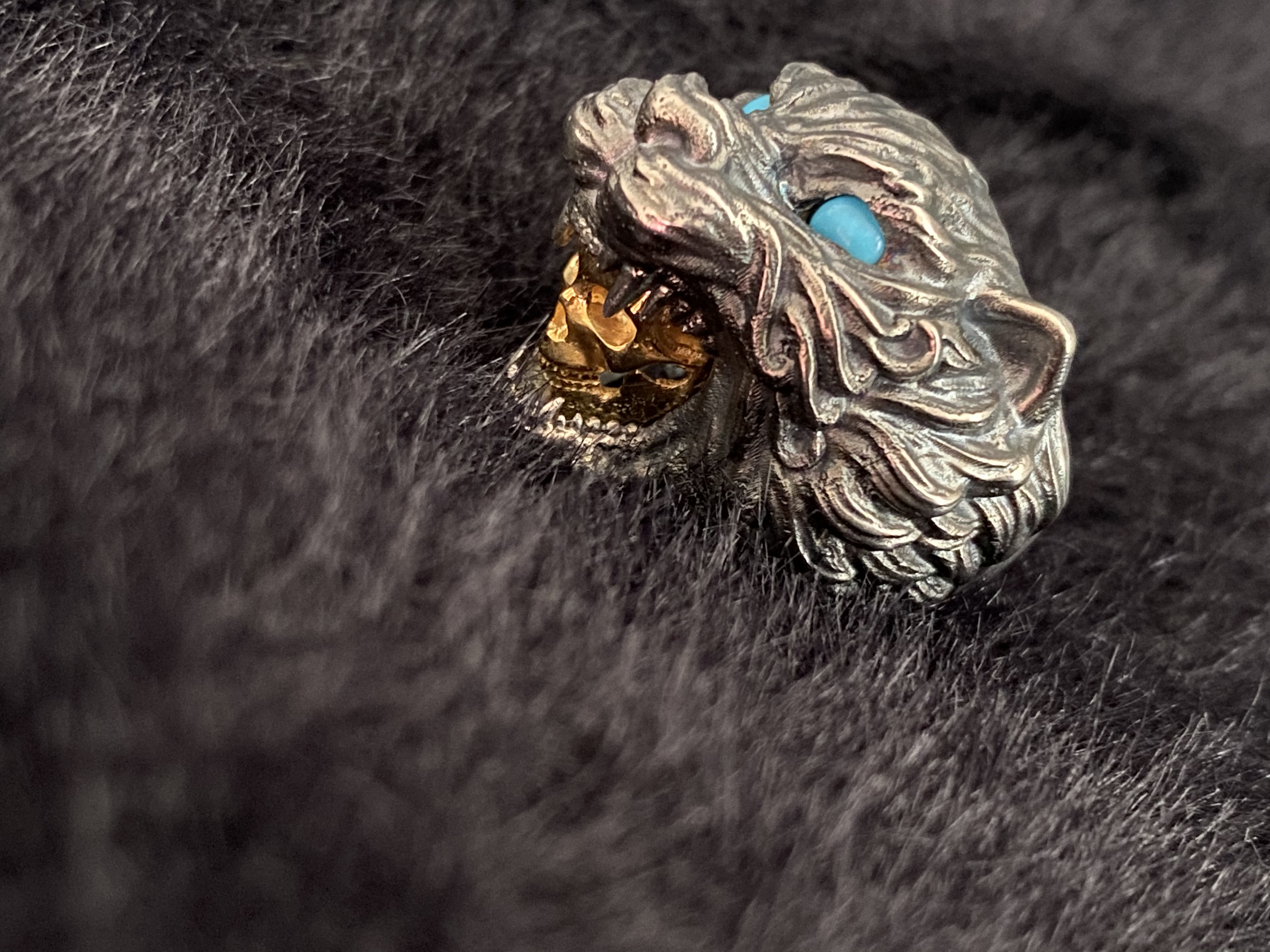 Ring，carving，tiger，Turquoise，gold-plated，