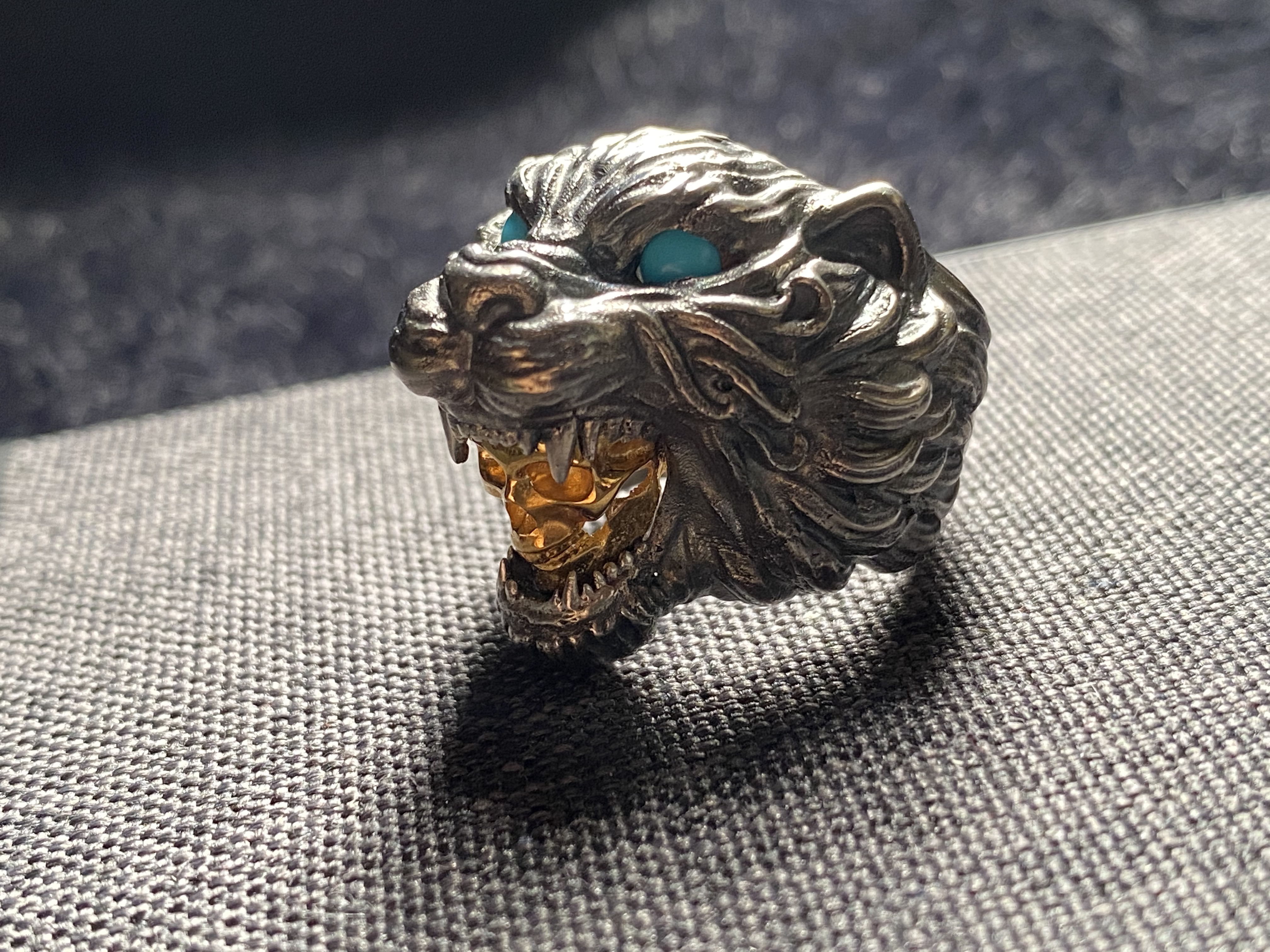 Ring，carving，tiger，Turquoise，gold-plated，