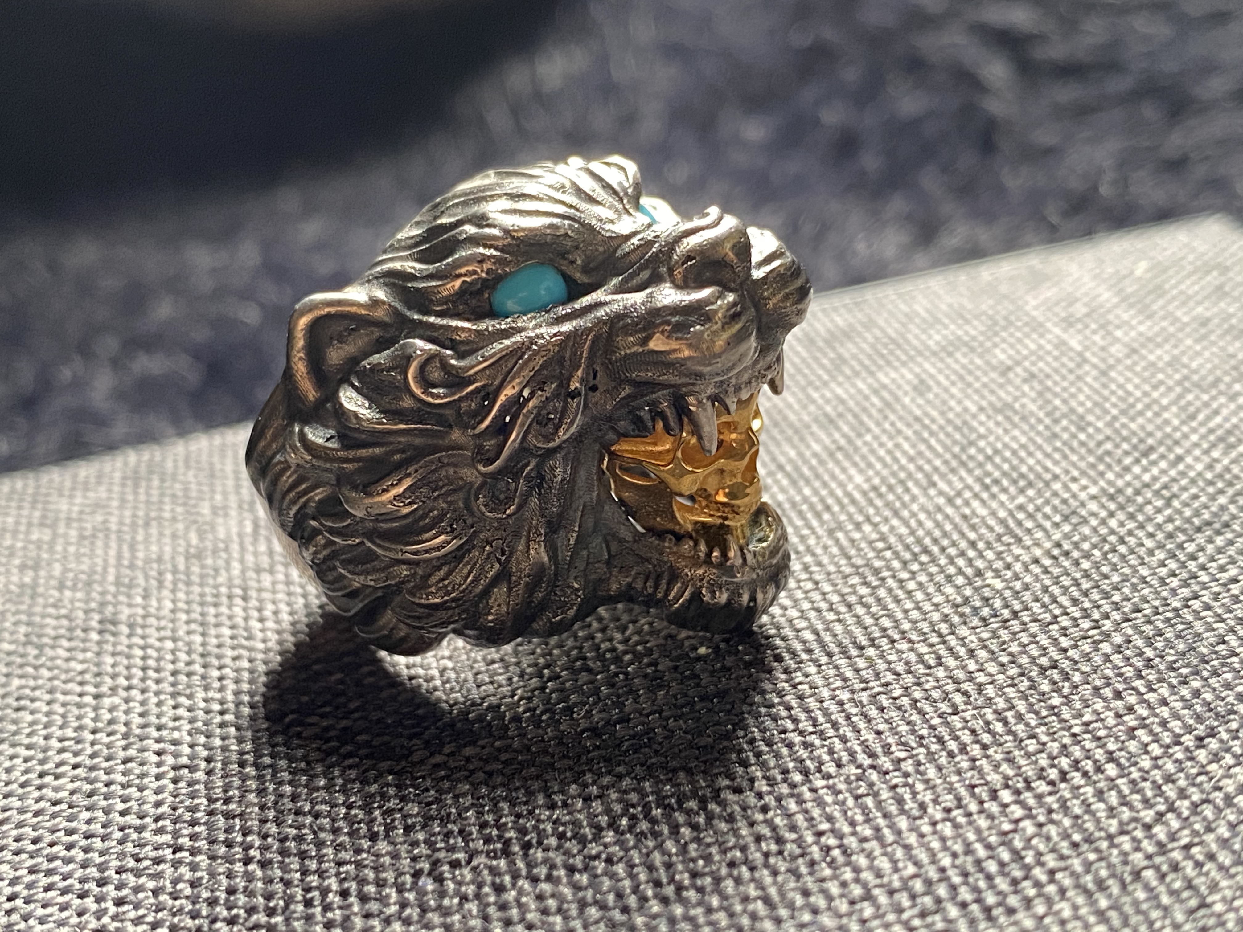 Ring，carving，tiger，Turquoise，gold-plated，
