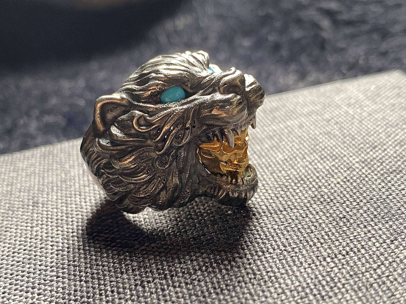 Ring，carving，tiger，Turquoise，gold-plated，