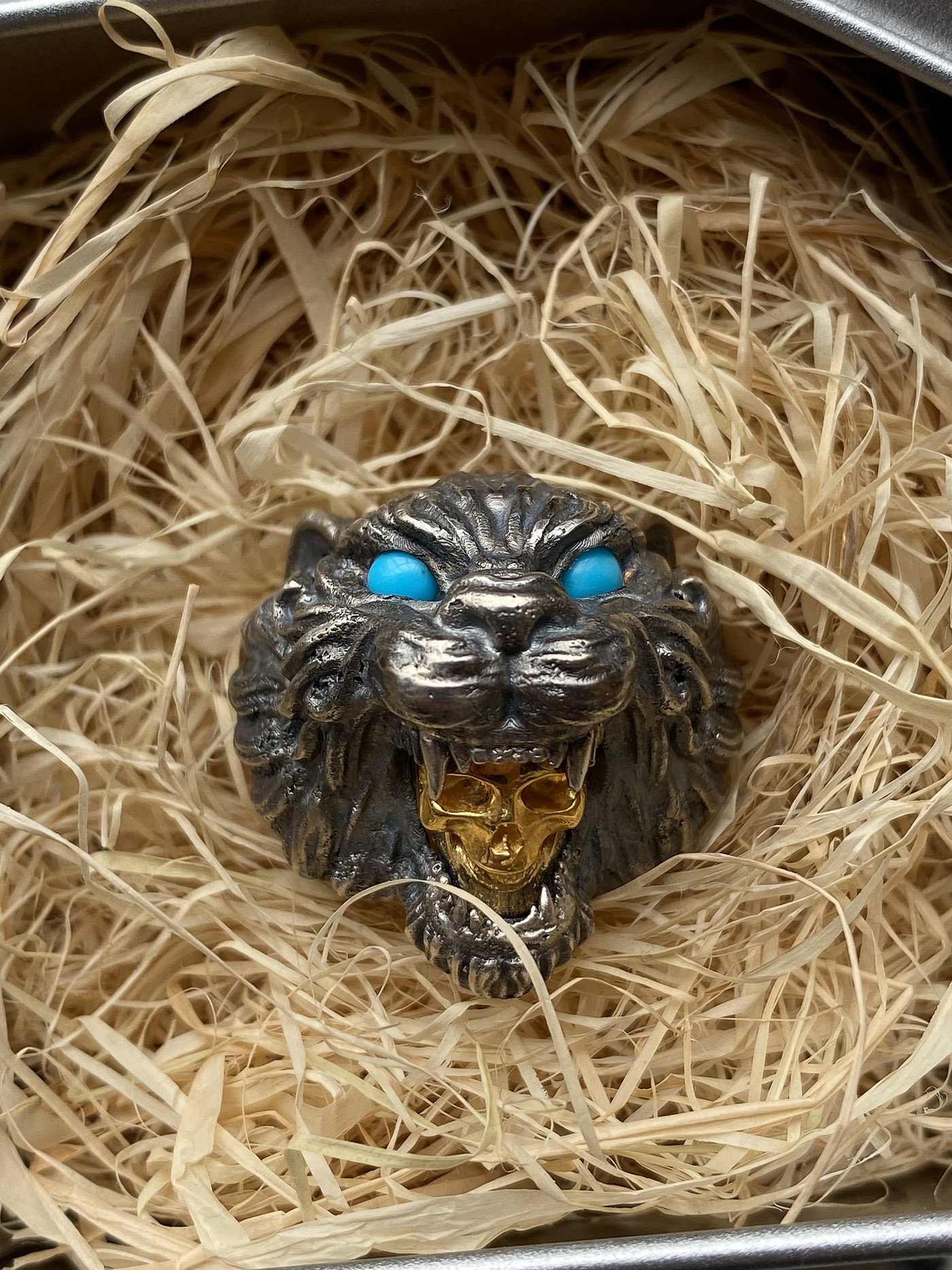 Ring，carving，tiger，Turquoise，gold-plated，