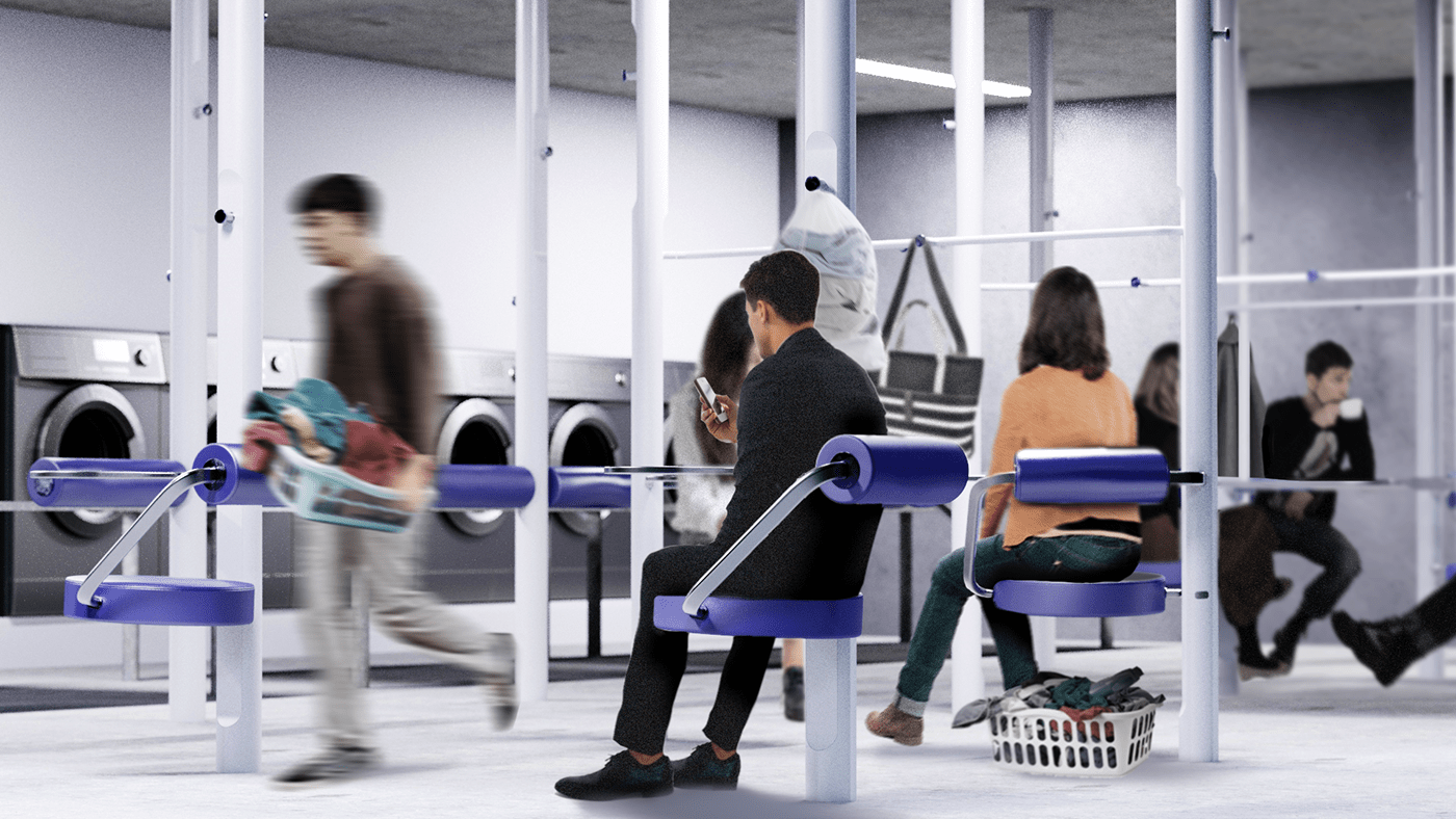 chair，Laundromat，concept，blue，