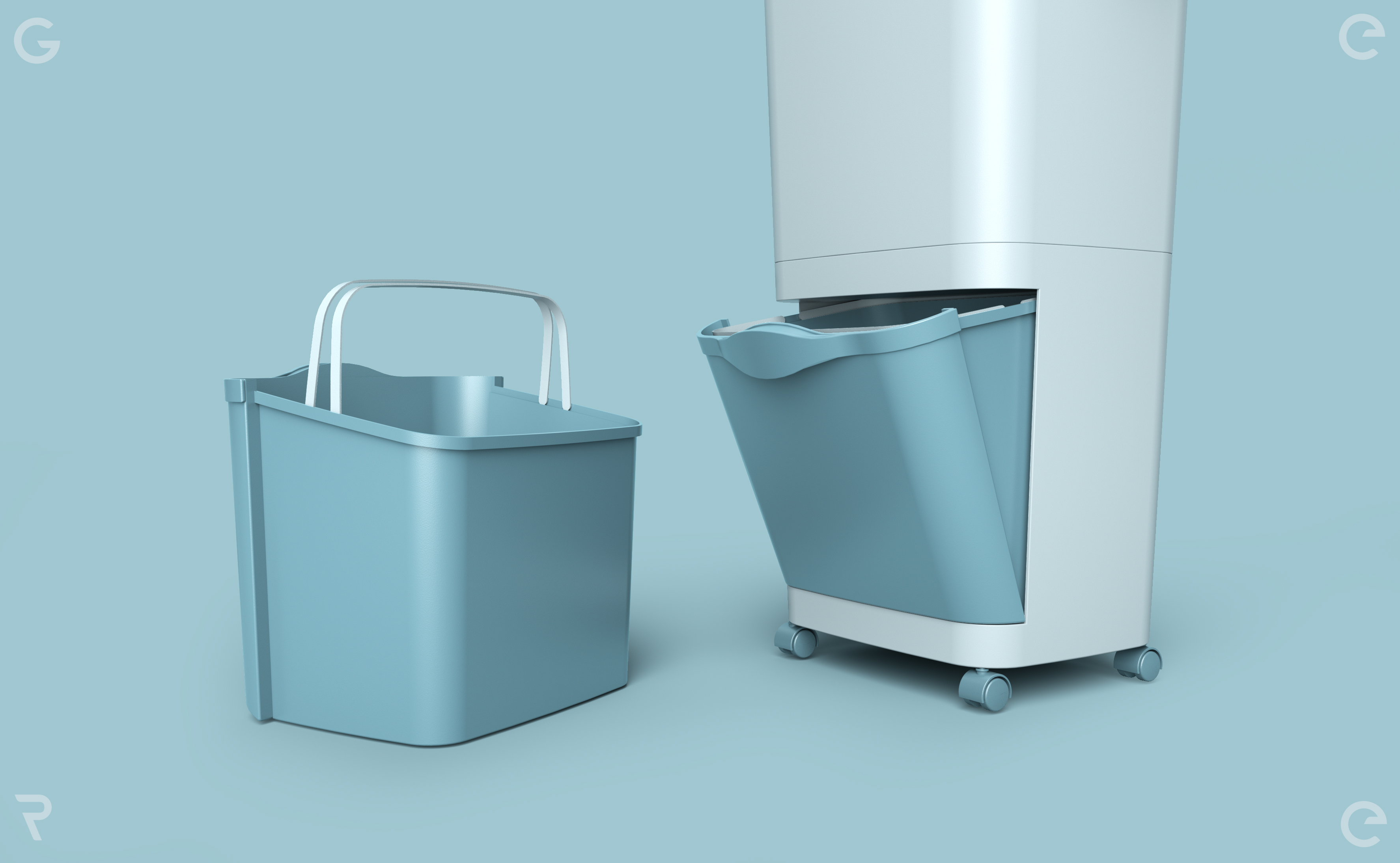 Grey design，Kitchen supplies，refuse classification，trash can，Dry wet separation，