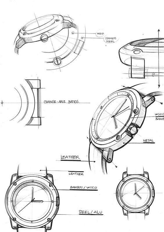 Wrist watch，camera，line，Hand drawn，industrial design，