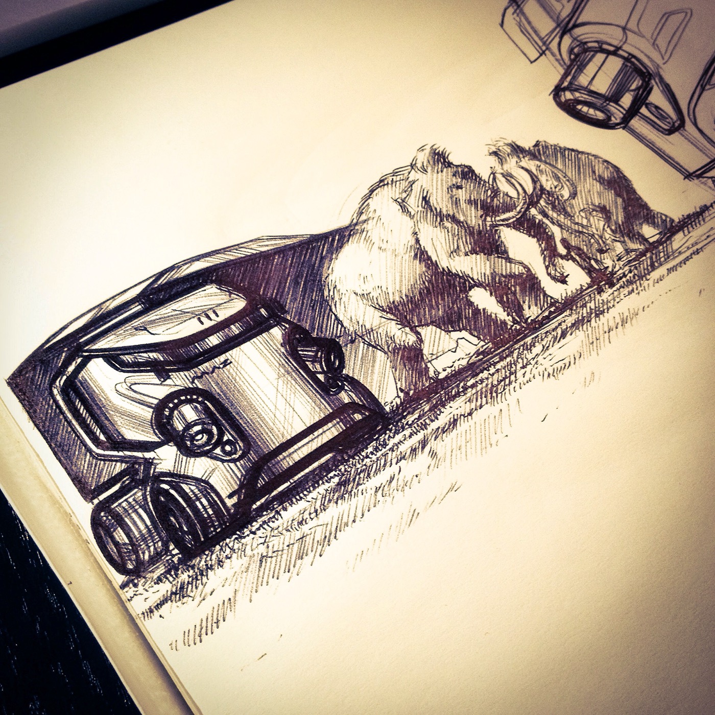 Hand drawn，automobile，draft，elephant，