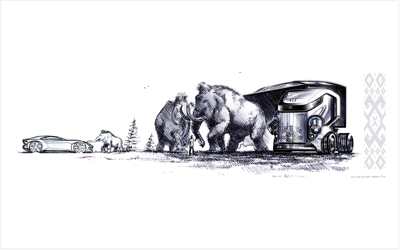 Hand drawn，automobile，draft，elephant，