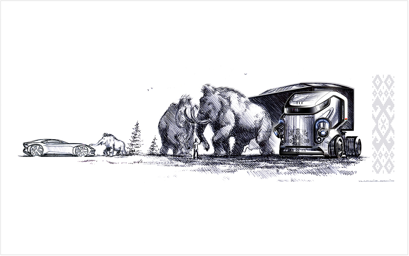 手绘，汽车，草稿，大象，