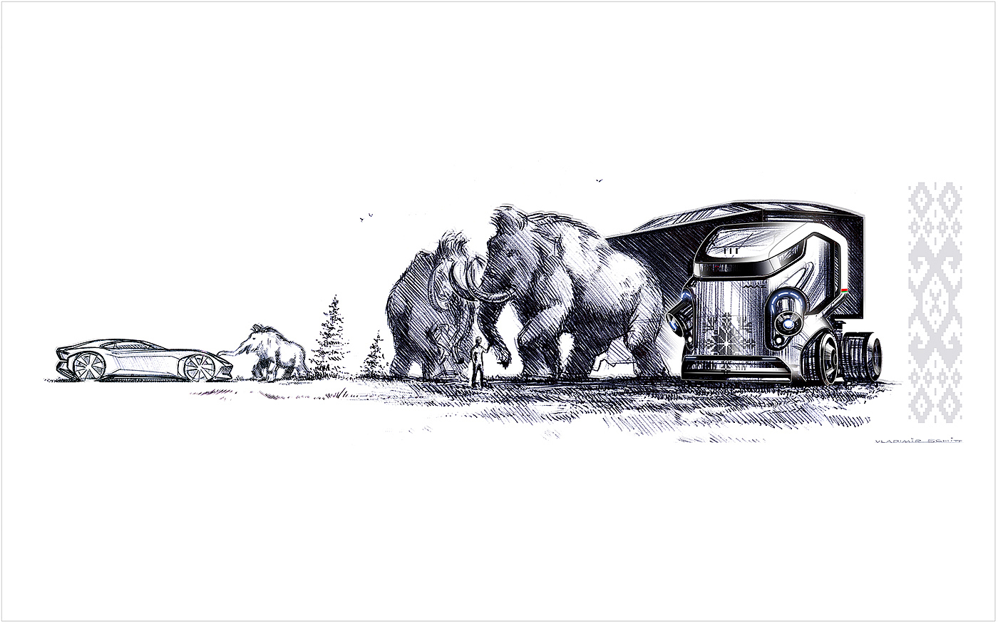 Hand drawn，automobile，draft，elephant，