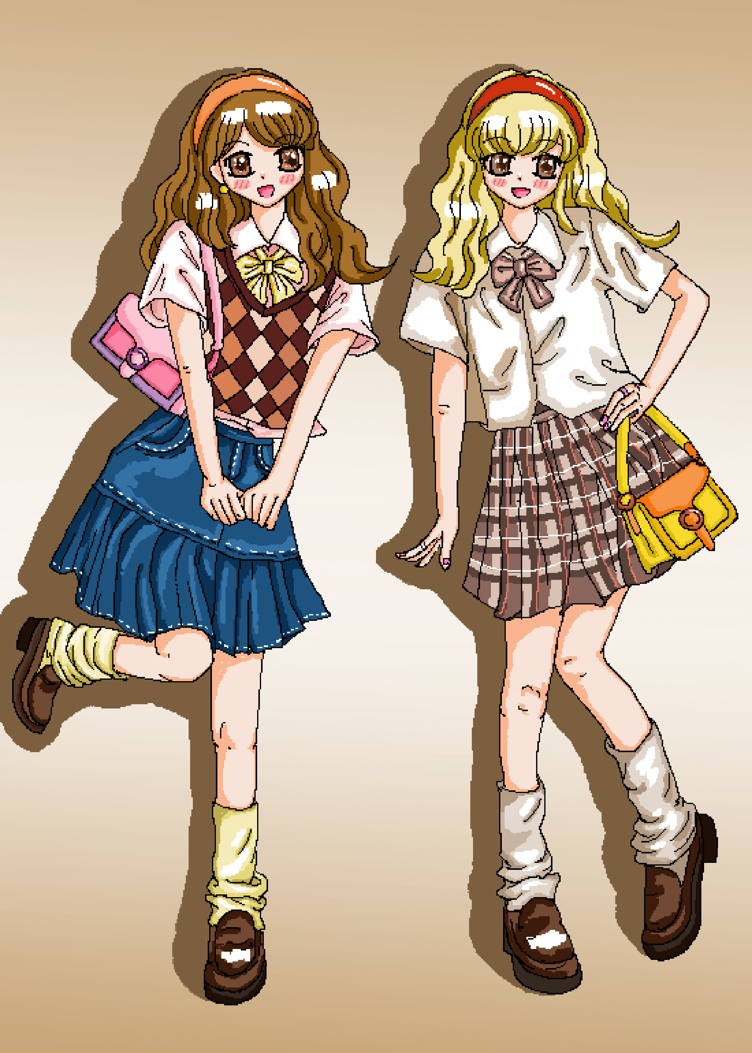 Pixel painting，beautiful girl，Ins wind，Retro American，Illustration，Steam wave，painting，y2k，