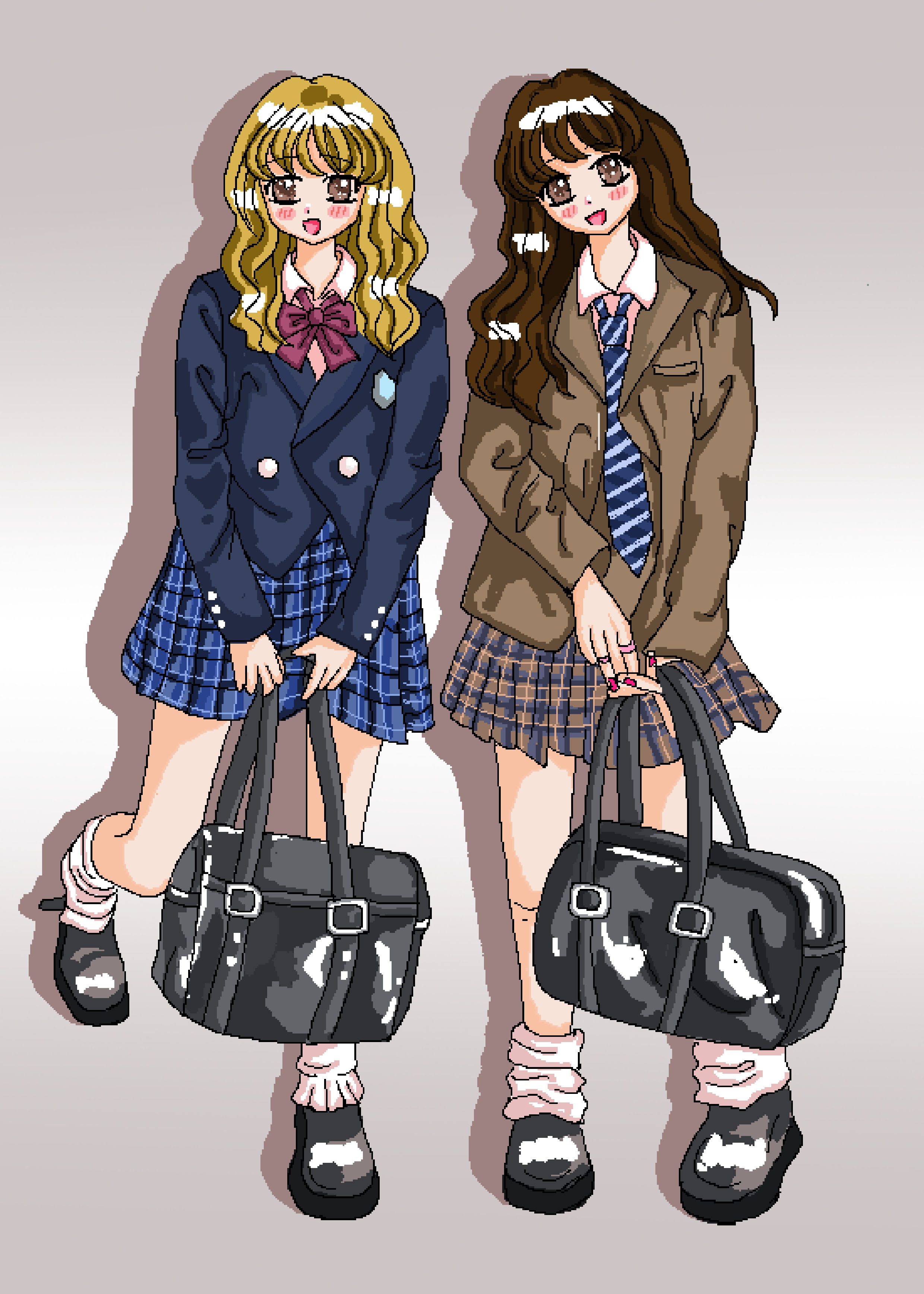 Pixel painting，beautiful girl，Ins wind，Retro American，Illustration，Steam wave，painting，y2k，