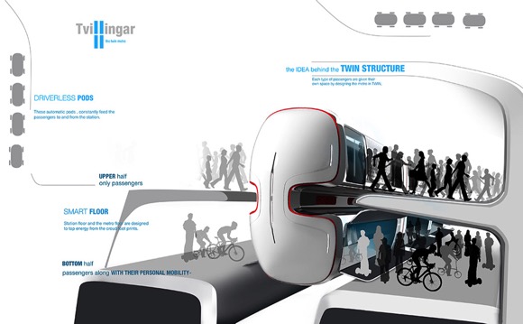 Ground rail transit on the upper and lower floors，