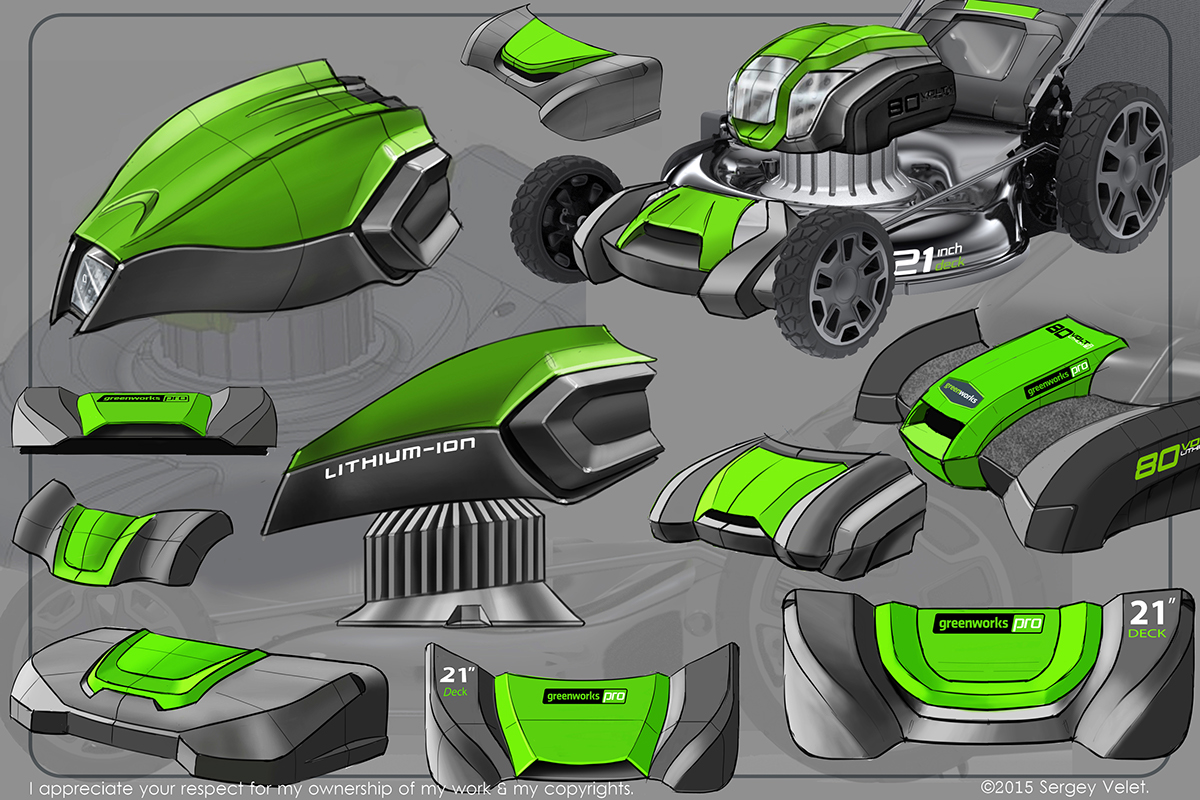 Sergey Velet，lawn mower，lawn，Hand drawn，design sketch，
