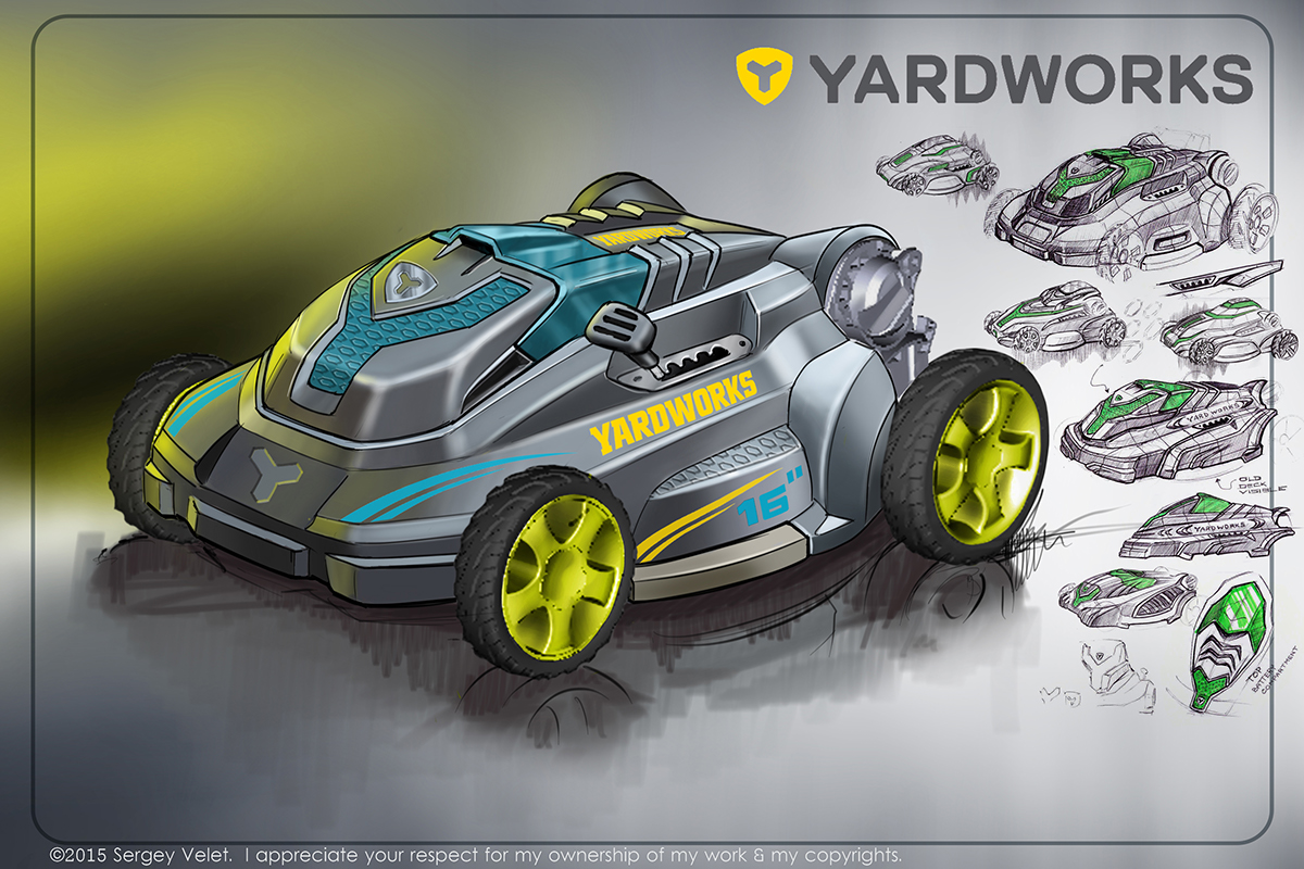 Sergey Velet，lawn mower，lawn，Hand drawn，design sketch，