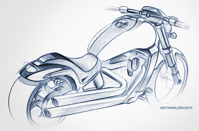 motorcycle，Hand drawn，ball pen，