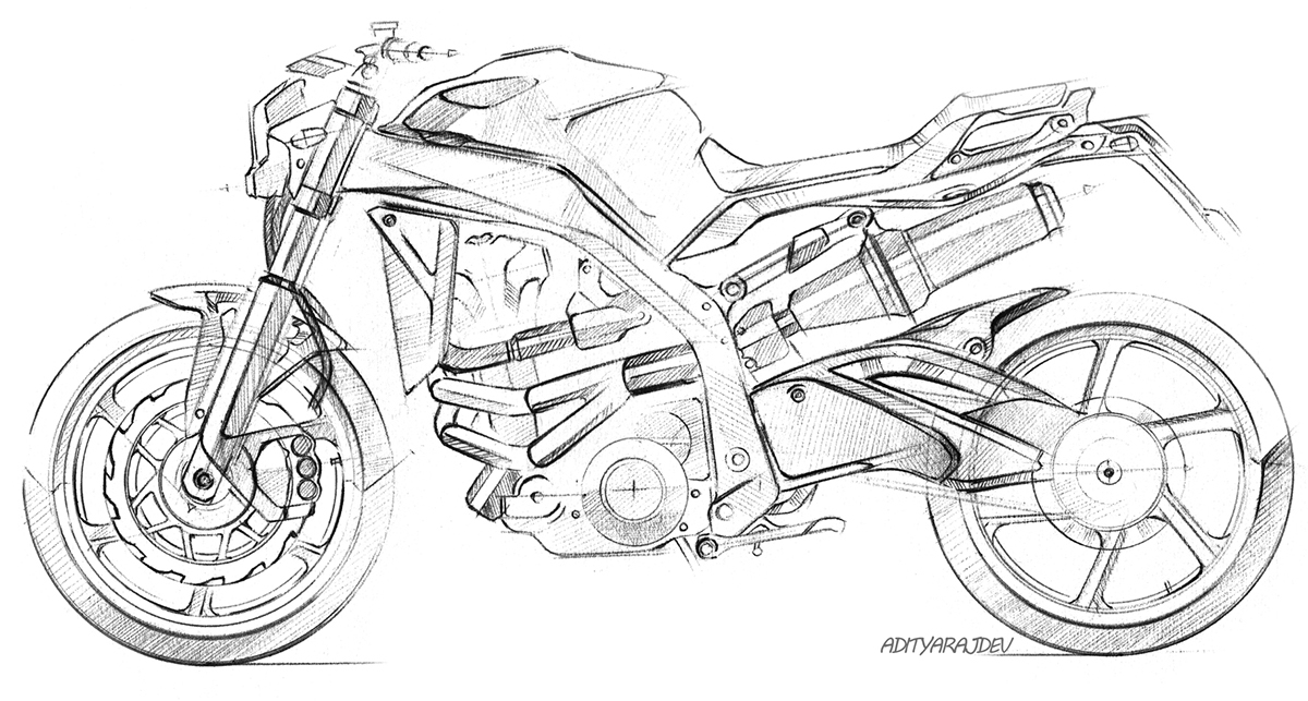 motorcycle，Hand drawn，ball pen，