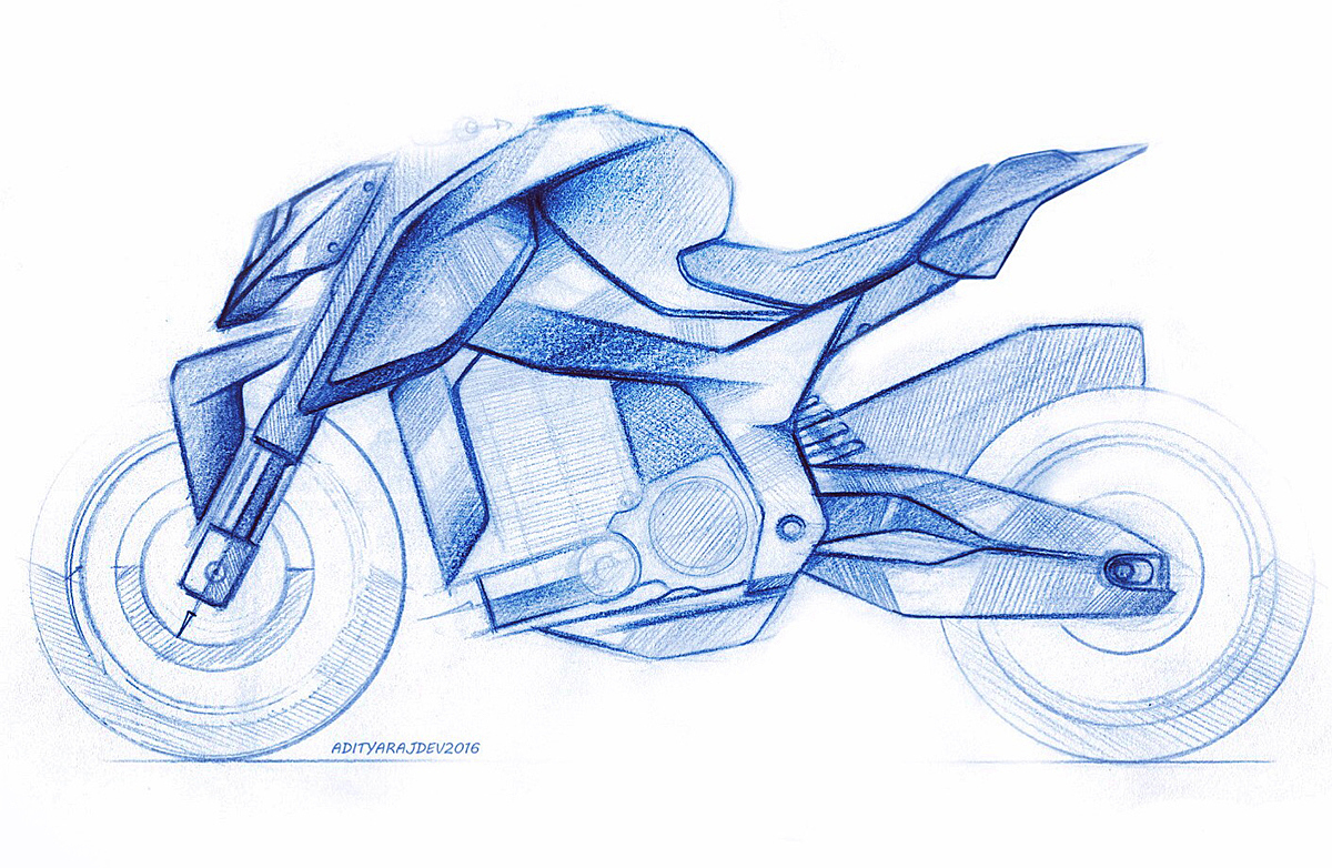 motorcycle，Hand drawn，ball pen，