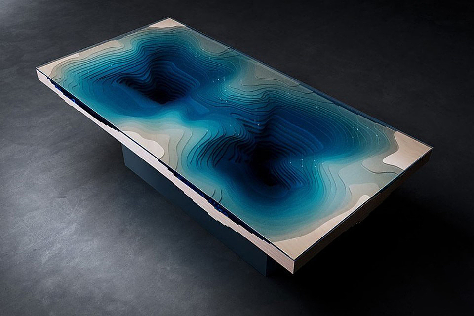 Dark blue，table，contour，water，