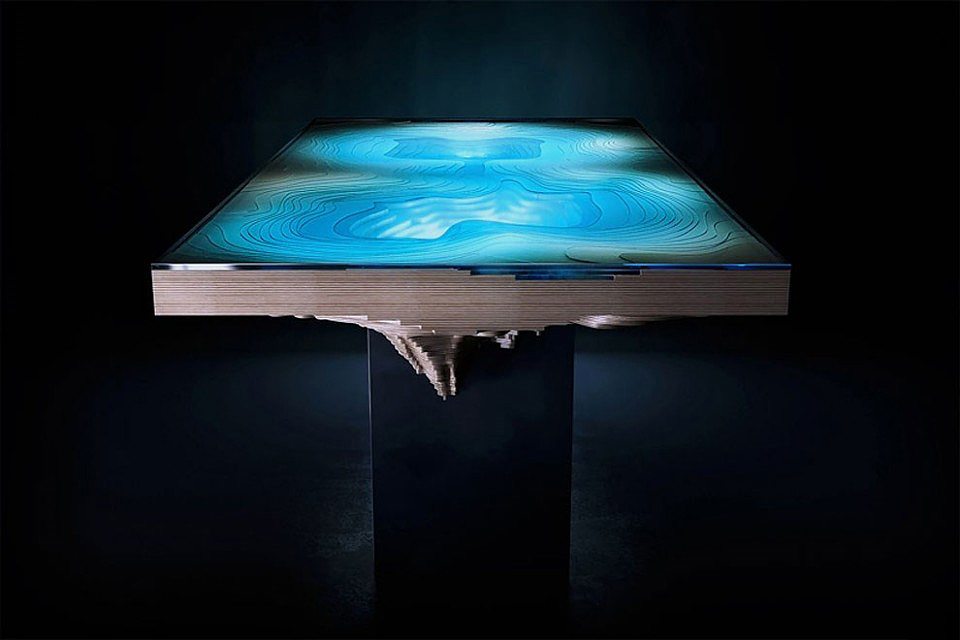 Dark blue，table，contour，water，