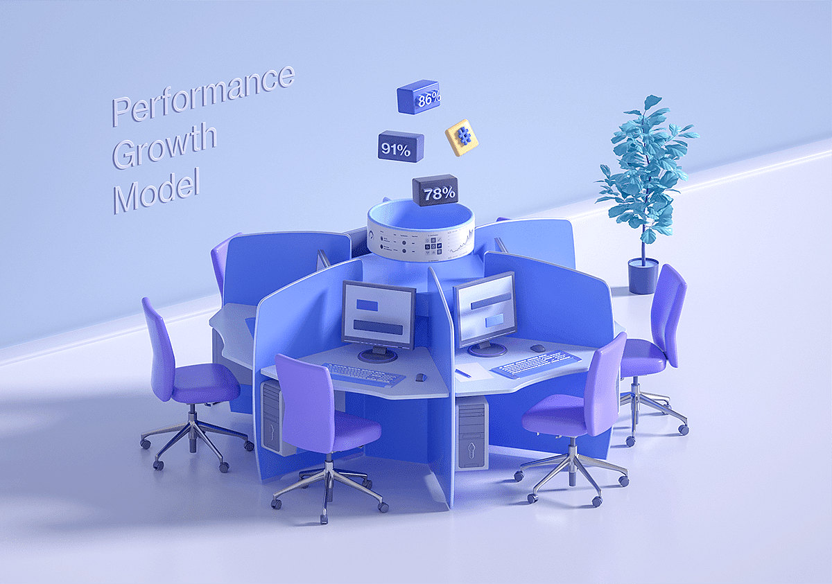 办公室，智能，渲染，3d，