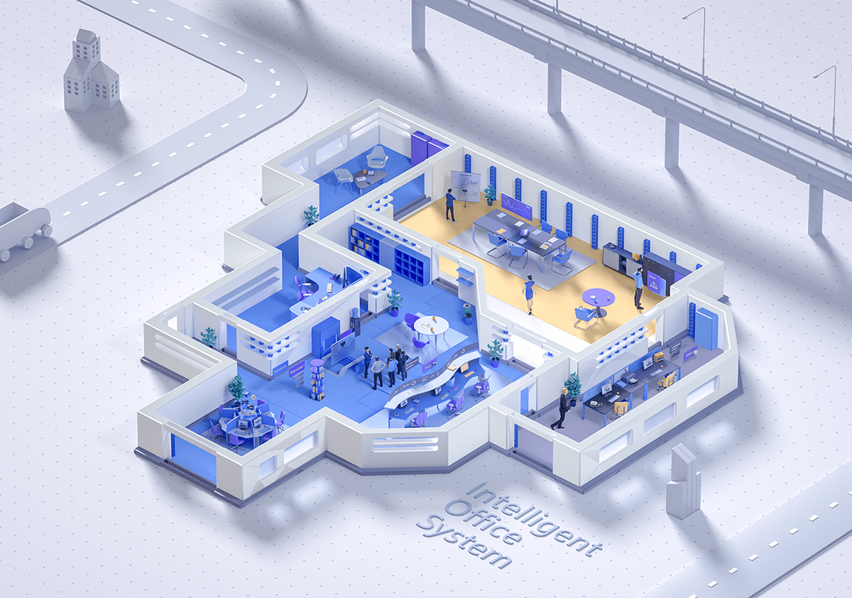 office，intelligence，Render，3d，