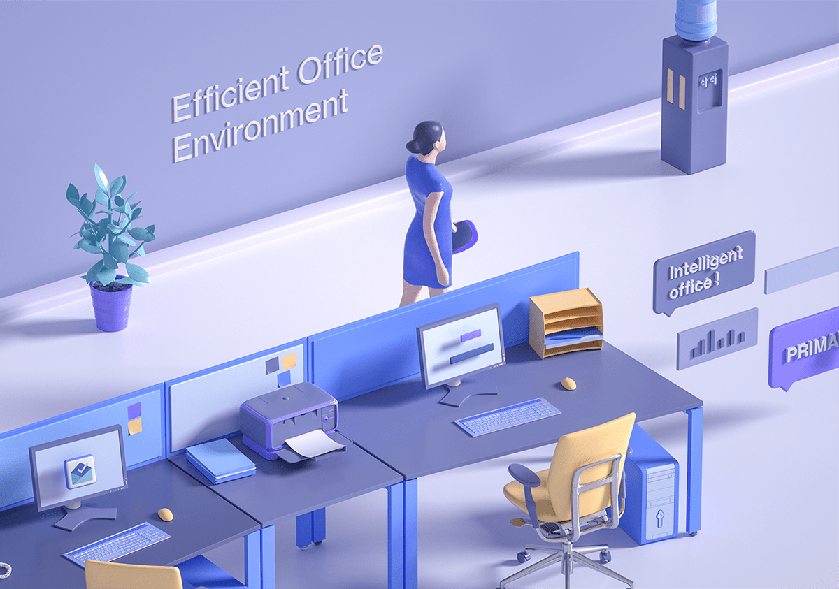 office，intelligence，Render，3d，