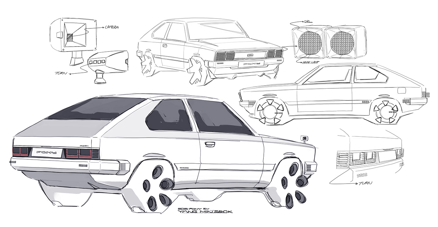 hyundai，Automobile design，modern，PONY，