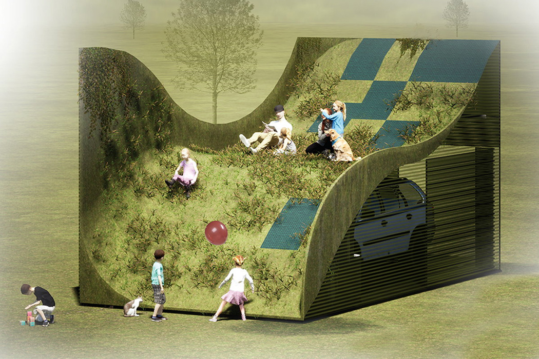 garage，sustainable，ecology，Parking lot，solar energy，Volvo，