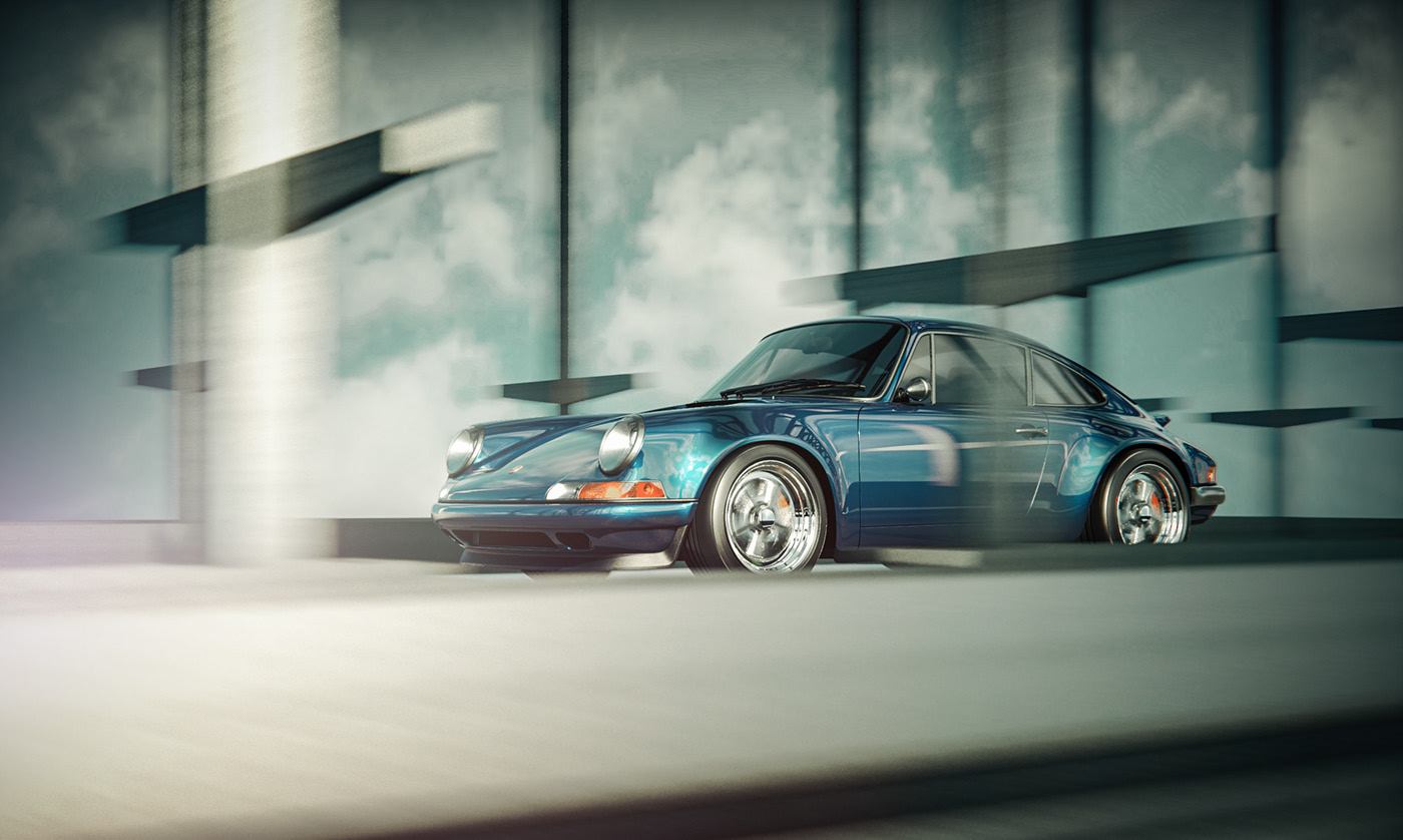 Porsche 911，cgi，Singer，green，