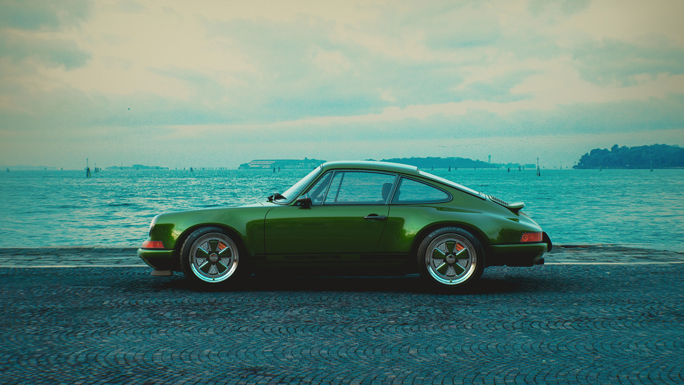 Porsche 911，cgi，Singer，green，