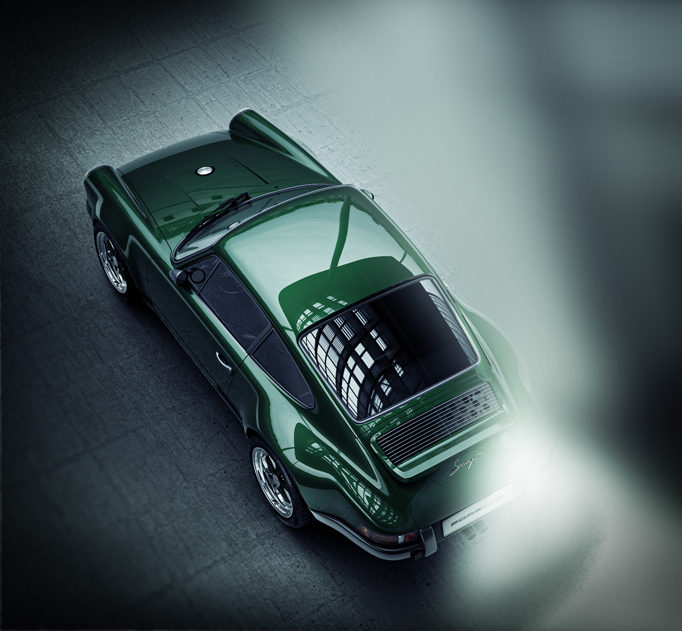 Porsche 911，cgi，Singer，green，