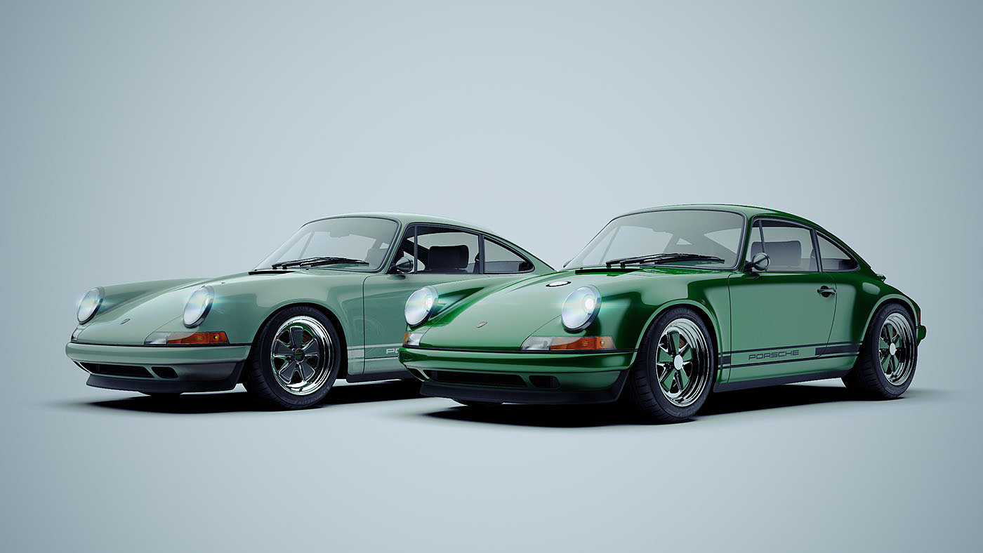 Porsche 911，cgi，Singer，绿色，