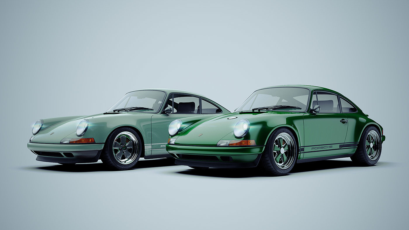 Porsche 911，cgi，Singer，green，