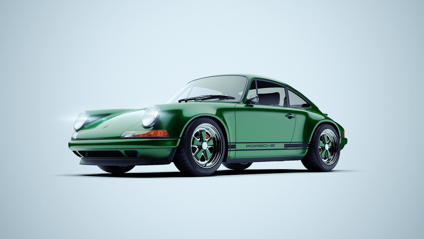 Porsche 911，cgi，Singer，green，