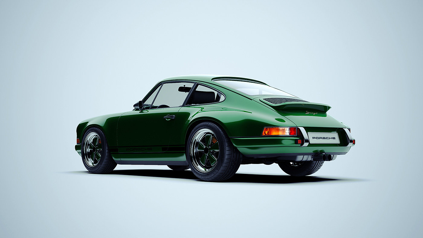 Porsche 911，cgi，Singer，green，