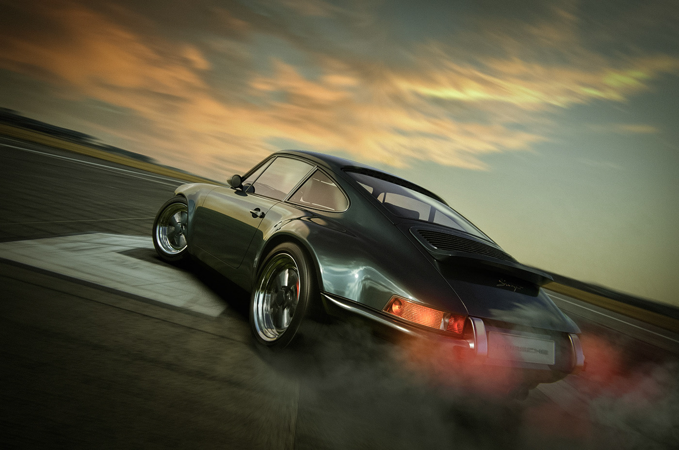 Porsche 911，cgi，Singer，green，