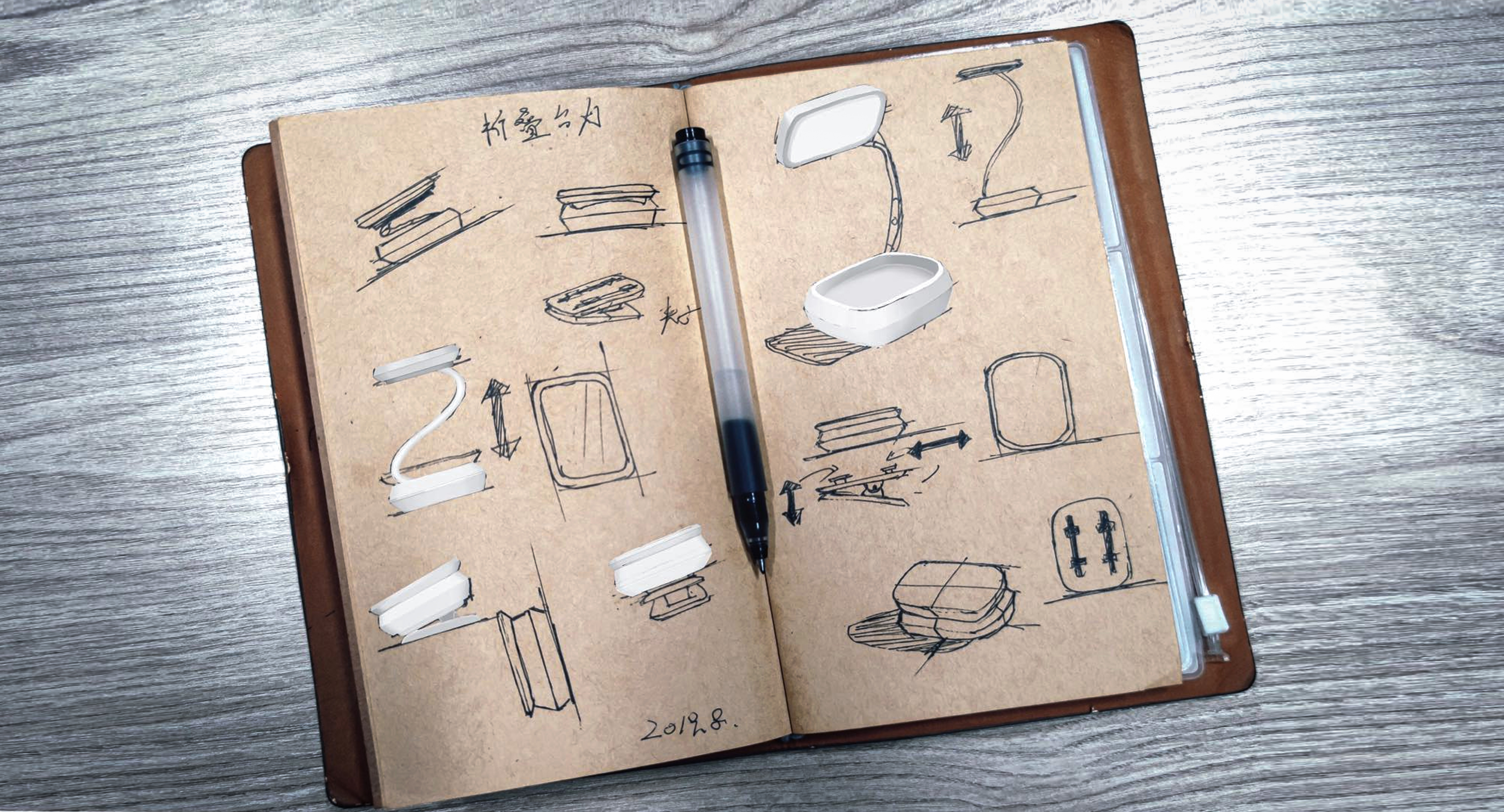 Folding table lamp，Creative desk lamp，Portable desk lamp，industrial design，