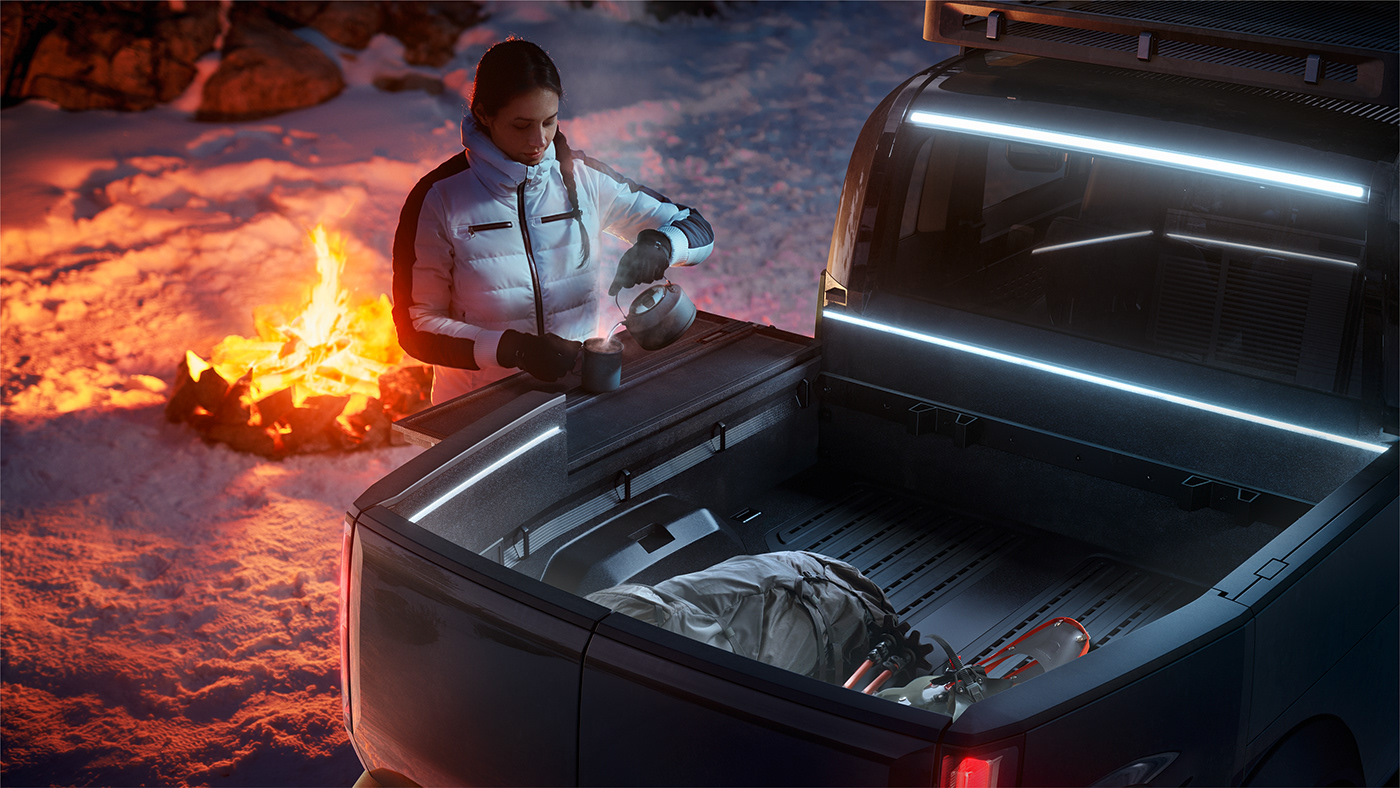 Pickup truck，Electric，Futurist，field，