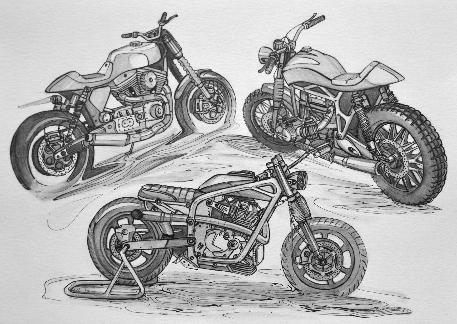 摩托车（手绘）|插画|创作习作|kaguraL - 原创作品 - 站酷 (ZCOOL)