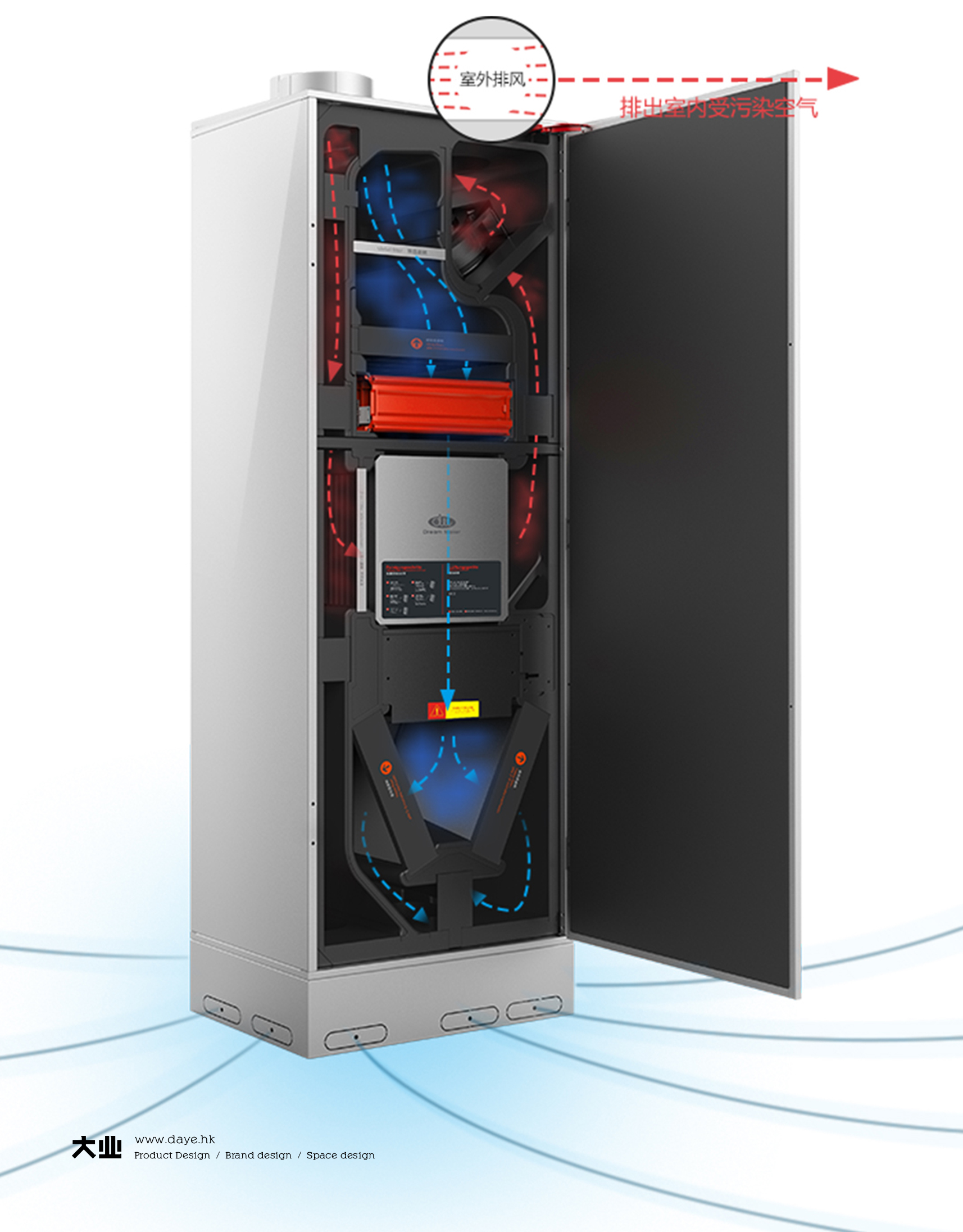 Daye design，industrial design，product design，Fresh air equipment，Air purification，