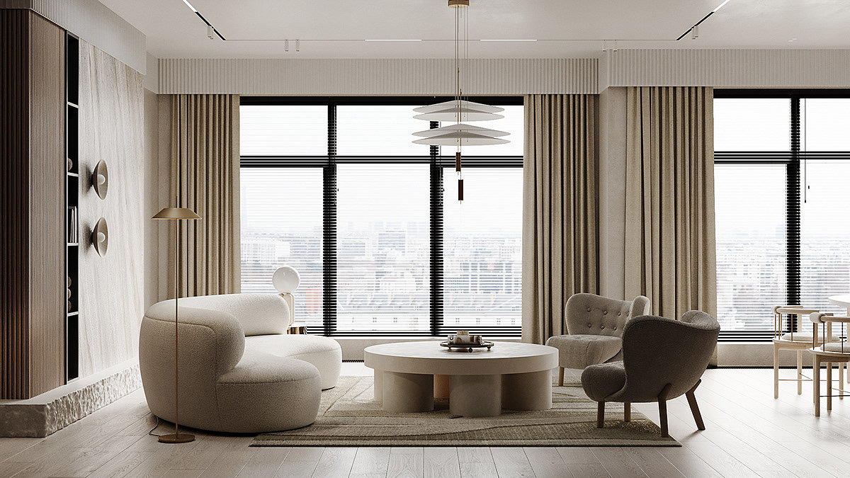 Sver Studio，客厅，单色，柔和感，舒适感，