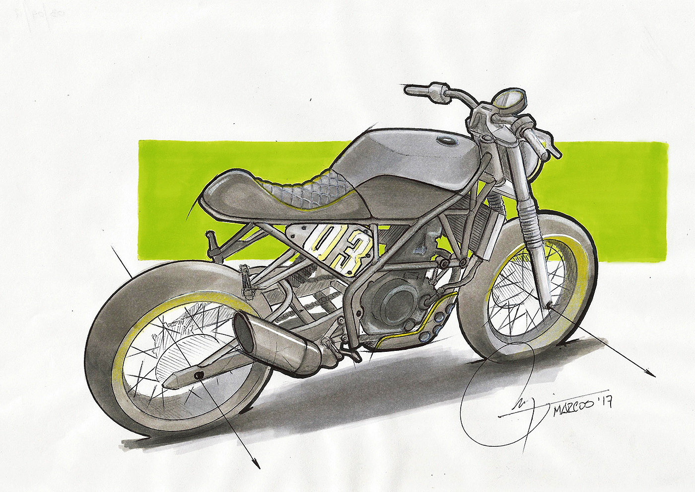 Hand drawn，motorcycle，