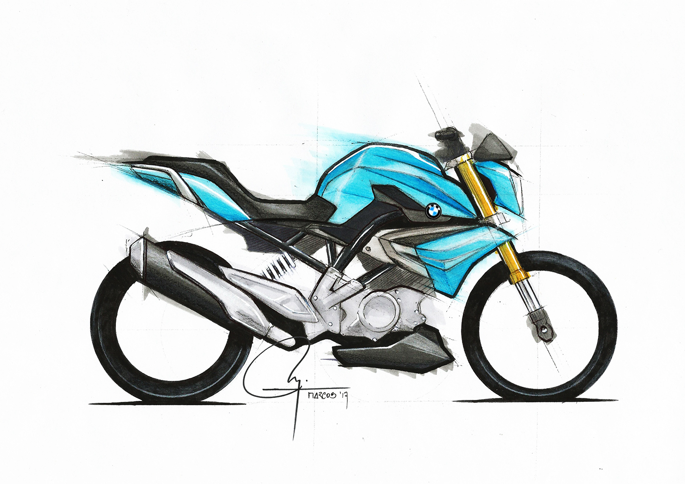 Hand drawn，motorcycle，